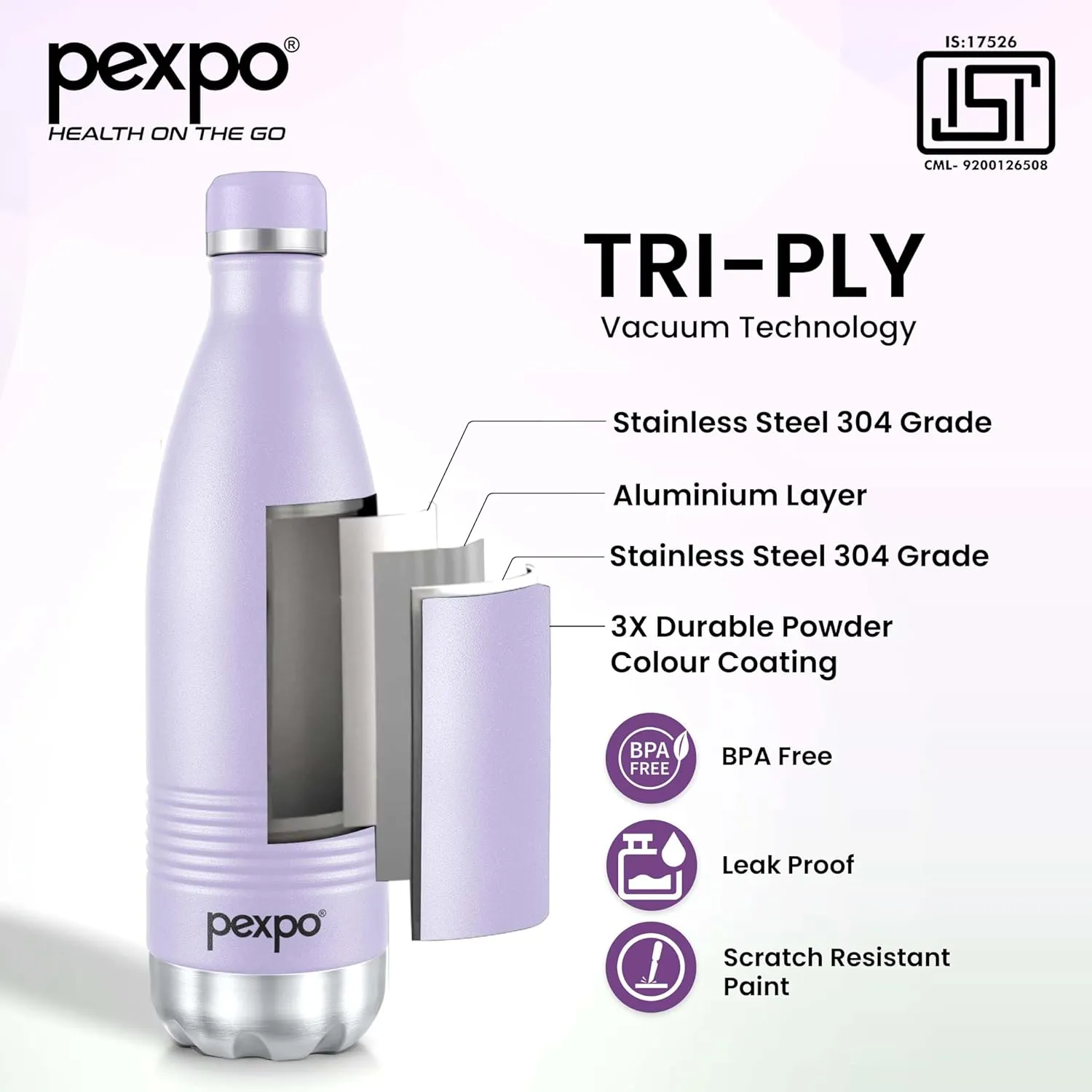 Echo DLX Hot & Cold ISI Certified Flask | 1000ml | 33 oz Stainless Steel Water Bottle Orchid Purple| Office Bottle | Workout | Travelling | Home