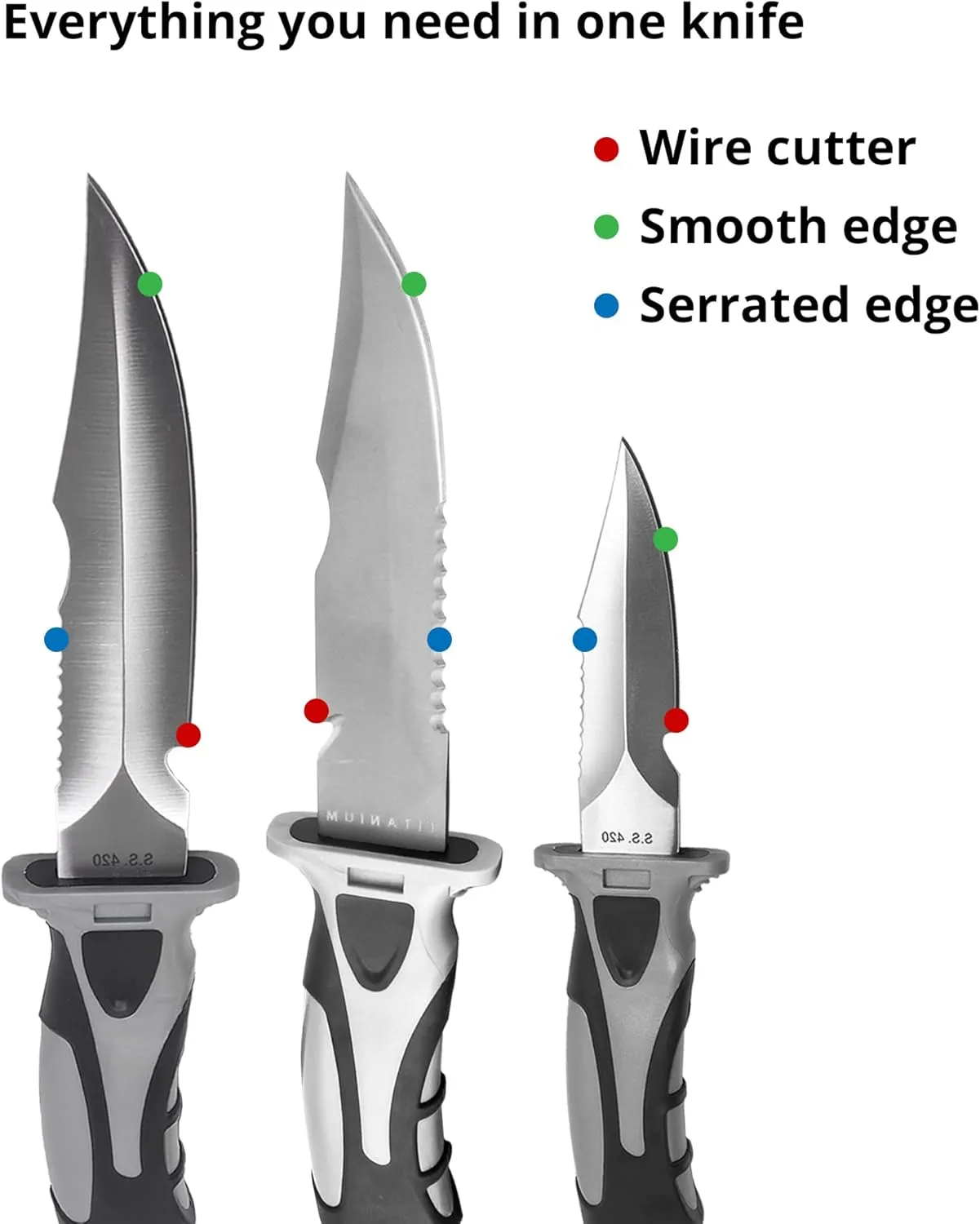 Edge Series Dive Knife - Scuba Diving Knife with Knife Holster, Sheath and Leg Strap - Scuba Knife, Saltwater Knife, Spearfishing Knife (Stainless Steel, Large)