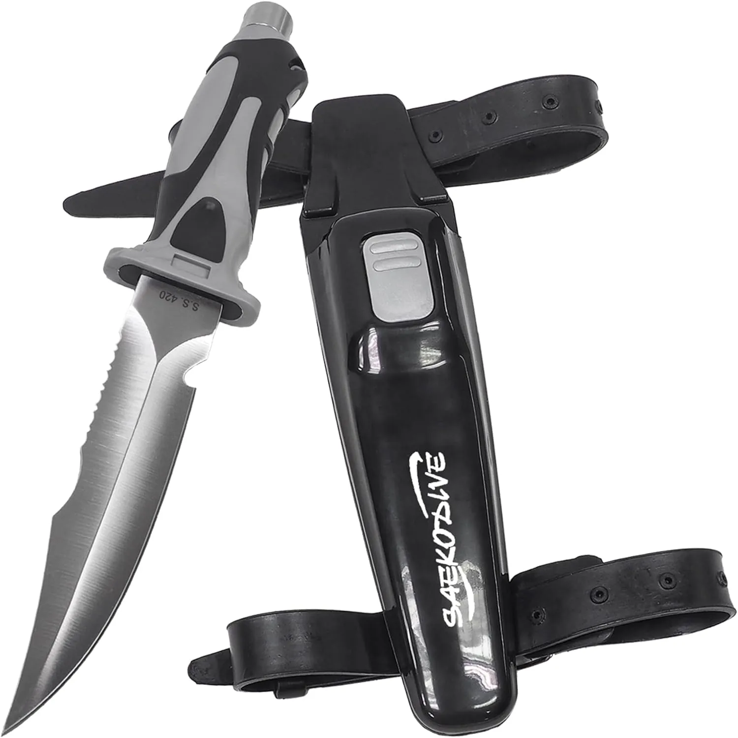 Edge Series Dive Knife - Scuba Diving Knife with Knife Holster, Sheath and Leg Strap - Scuba Knife, Saltwater Knife, Spearfishing Knife (Stainless Steel, Large)