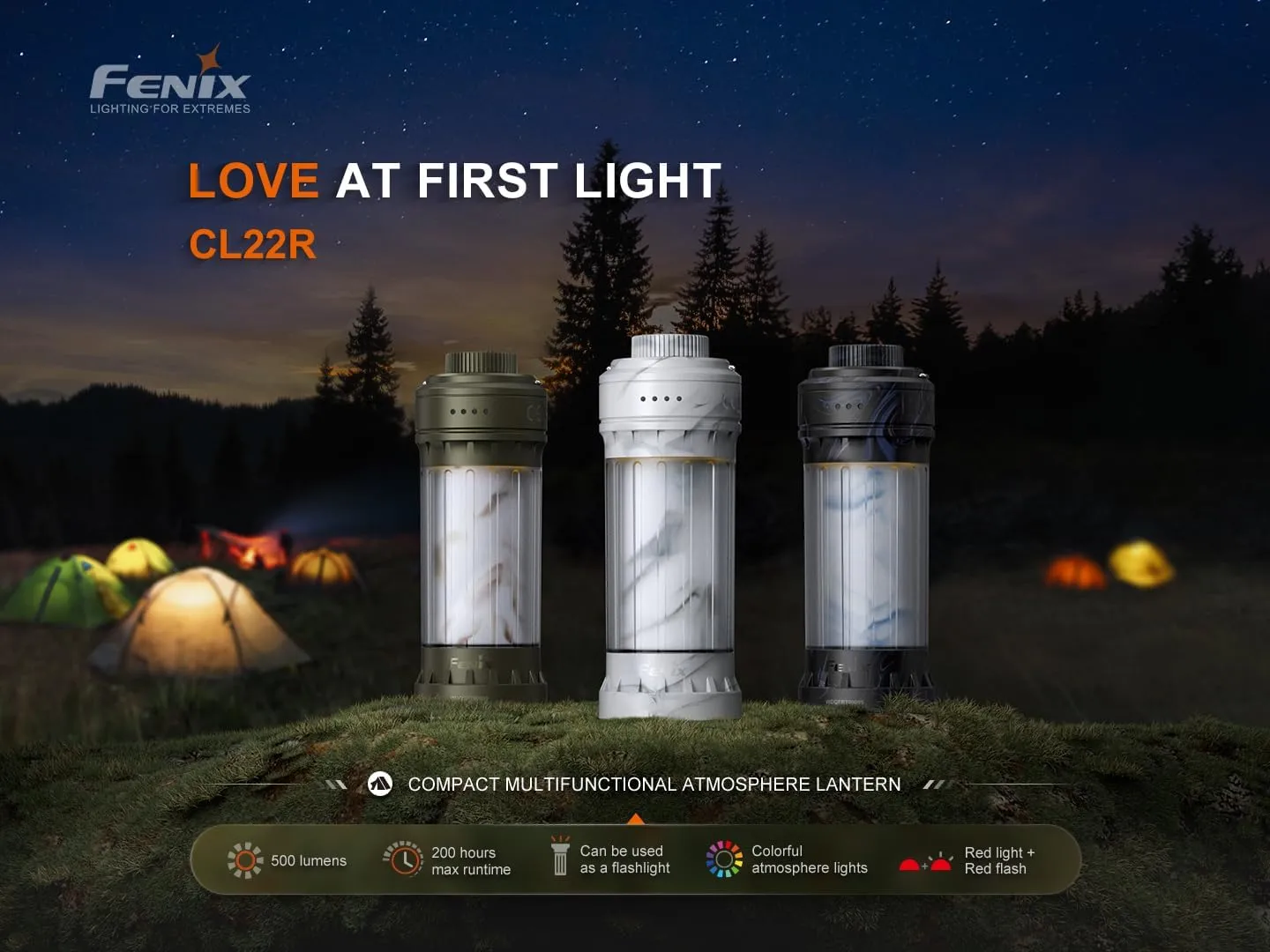 EdisonBright Fenix CL22R 500 Lumen USB-C Rechargeable White/red/Multicolor Output Camping Lantern/Work Light Rechargeable Battery, with EBR Charging Cable (Wild Green)