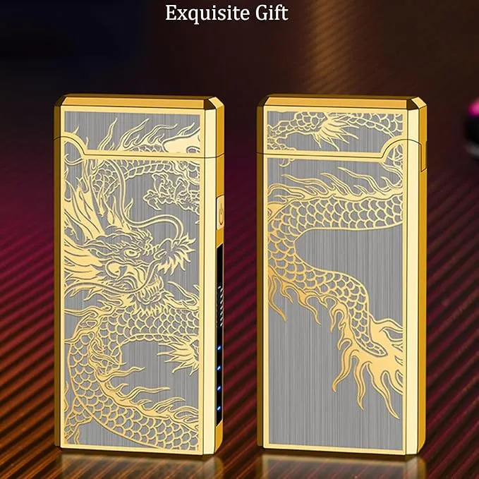 Electric Lighter, Windproof USB Rechargeable Flameless Dual Arc Lighter, Pocket Metal Lighter with LED Battery Indication for Candles, Incense, Fireworks, Camping(Gold)