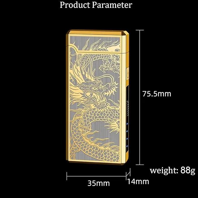 Electric Lighter, Windproof USB Rechargeable Flameless Dual Arc Lighter, Pocket Metal Lighter with LED Battery Indication for Candles, Incense, Fireworks, Camping(Gold)
