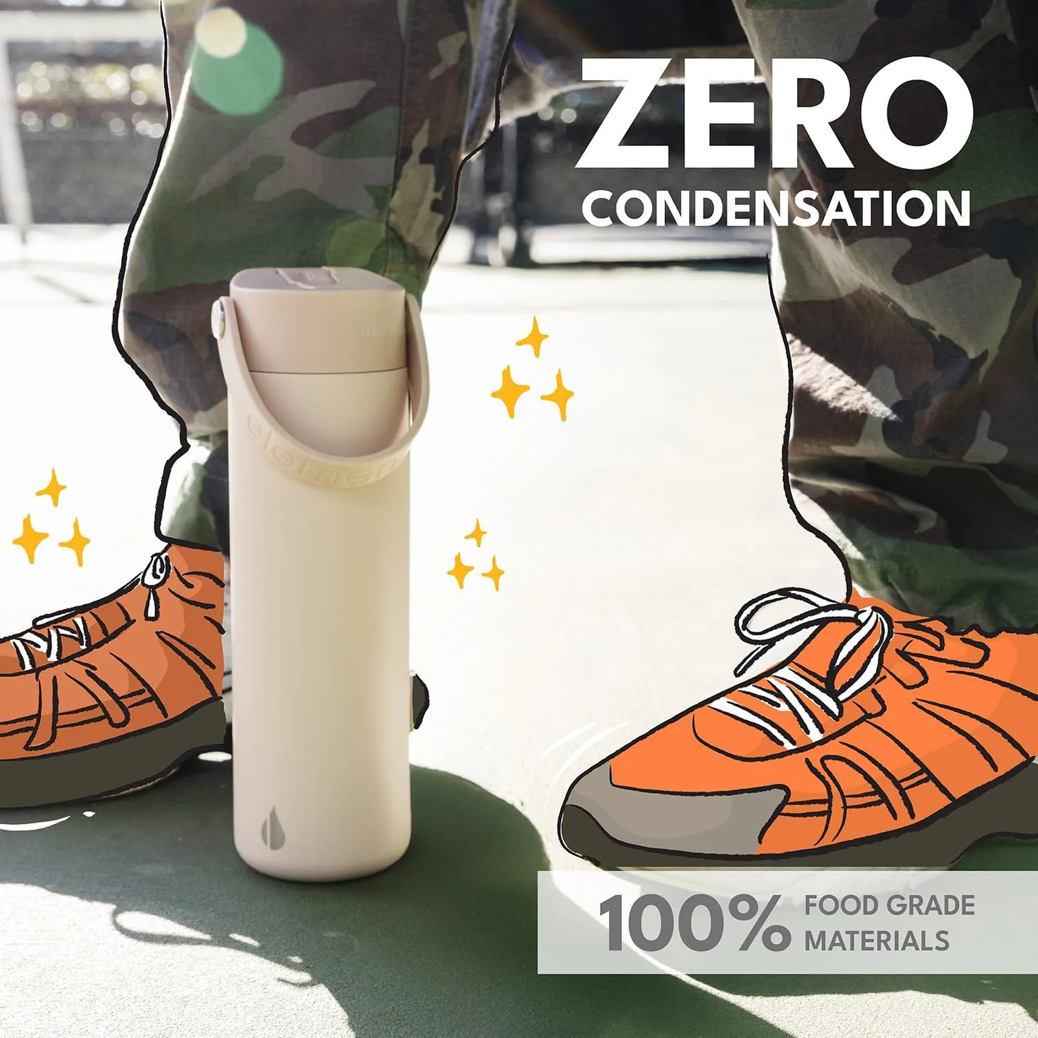 Elemental Stainless Steel Water Bottle with Straw - Leak Proof Double Wall Insulated Water Bottles for Travel, Sports and Gym - BPA Free Sport Thermos with Flip-up Straws - 24oz, Beige