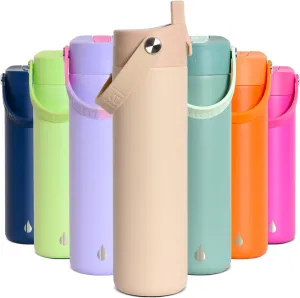 Elemental Stainless Steel Water Bottle with Straw - Leak Proof Double Wall Insulated Water Bottles for Travel, Sports and Gym - BPA Free Sport Thermos with Flip-up Straws - 24oz, Beige