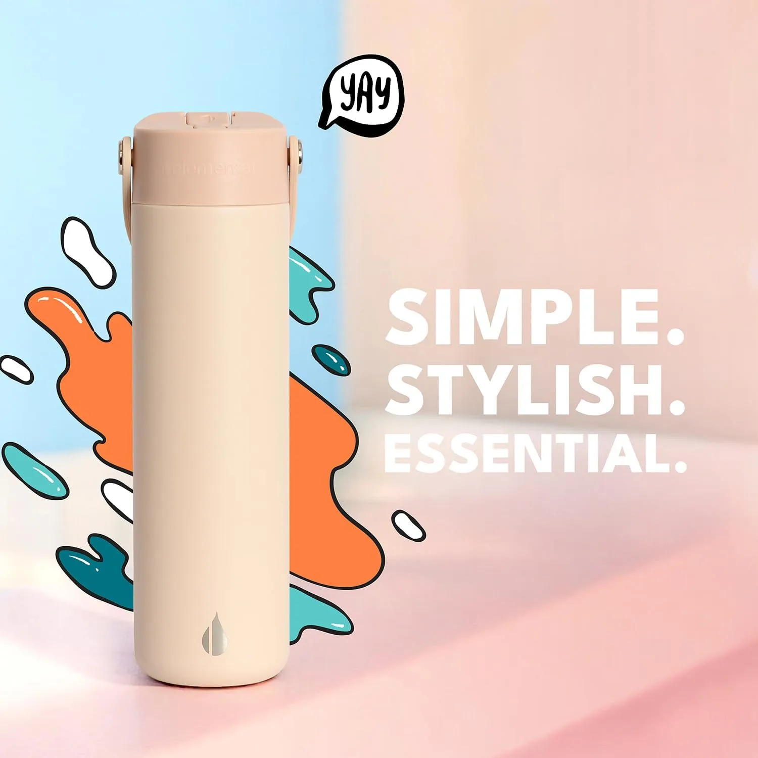 Elemental Stainless Steel Water Bottle with Straw - Leak Proof Double Wall Insulated Water Bottles for Travel, Sports and Gym - BPA Free Sport Thermos with Flip-up Straws - 24oz, Beige