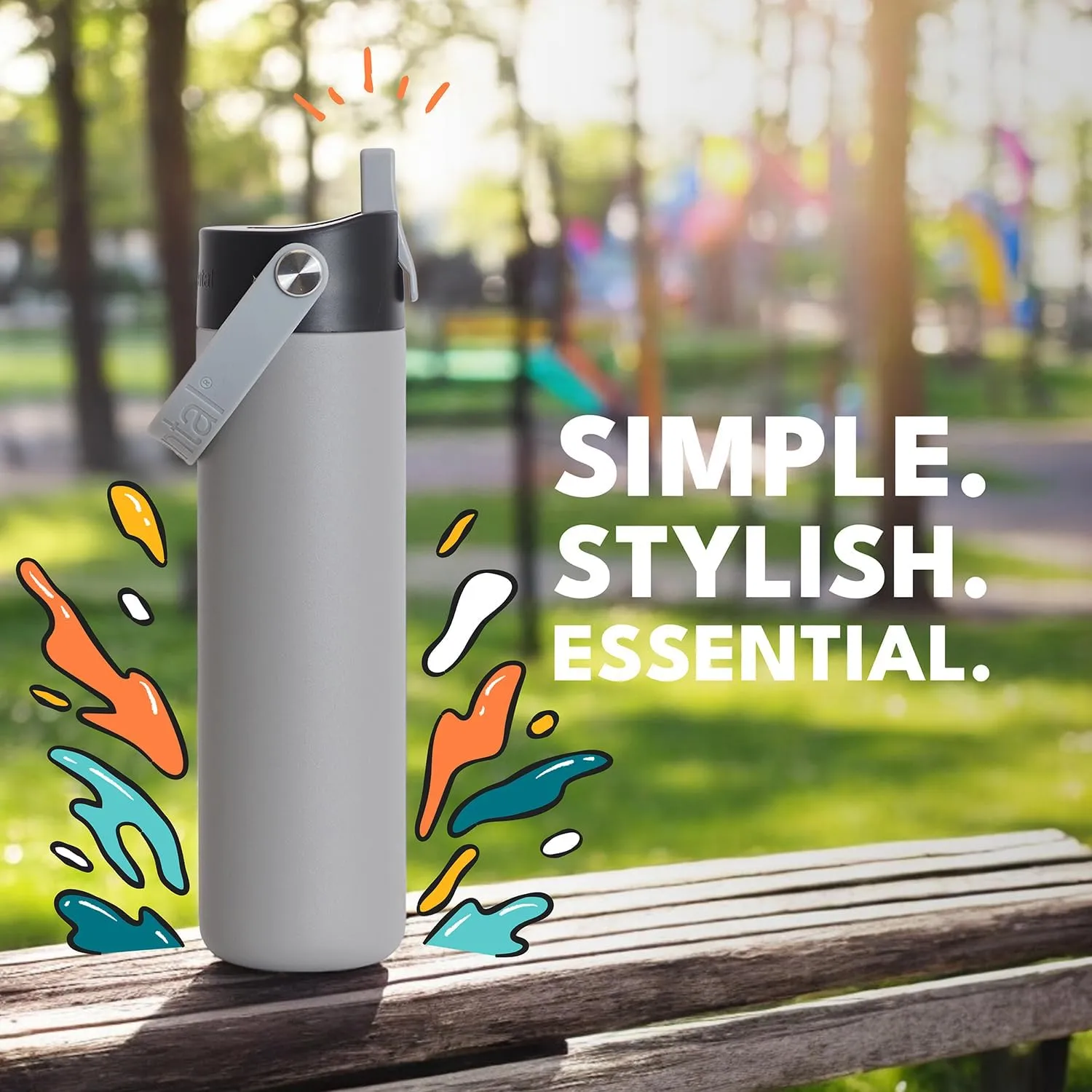 Elemental Stainless Steel Water Bottle with Straw - Leak Proof Double Wall Insulated Water Bottles for Travel, Sports and Gym - BPA Free Sport Thermos with Flip-up Straws - 24oz, Graphite