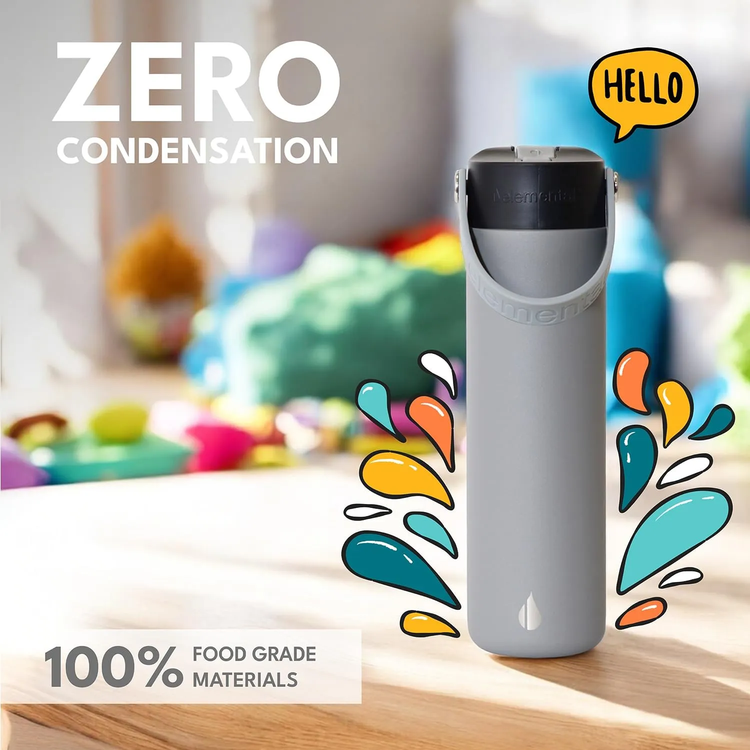 Elemental Stainless Steel Water Bottle with Straw - Leak Proof Double Wall Insulated Water Bottles for Travel, Sports and Gym - BPA Free Sport Thermos with Flip-up Straws - 24oz, Graphite