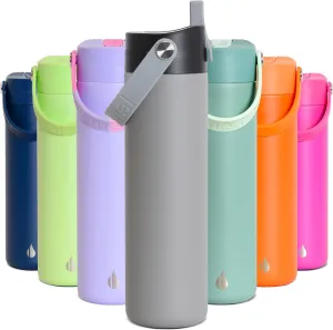 Elemental Stainless Steel Water Bottle with Straw - Leak Proof Double Wall Insulated Water Bottles for Travel, Sports and Gym - BPA Free Sport Thermos with Flip-up Straws - 24oz, Graphite