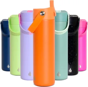 Elemental Stainless Steel Water Bottle with Straw - Leak Proof Double Wall Insulated Water Bottles for Travel, Sports and Gym - BPA Free Sport Thermos with Flip-up Straws - 24oz, Orange