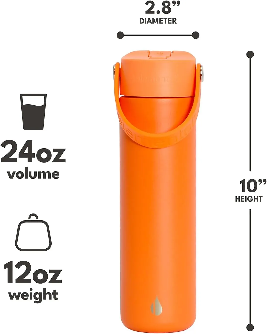 Elemental Stainless Steel Water Bottle with Straw - Leak Proof Double Wall Insulated Water Bottles for Travel, Sports and Gym - BPA Free Sport Thermos with Flip-up Straws - 24oz, Orange
