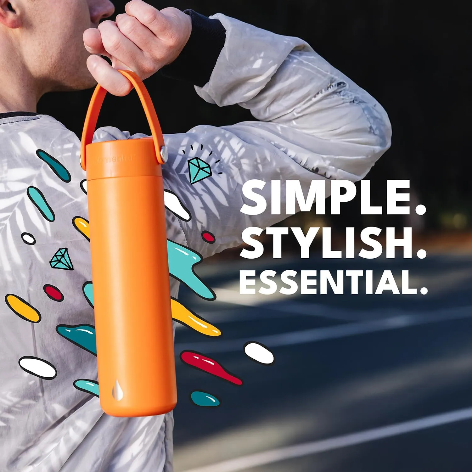 Elemental Stainless Steel Water Bottle with Straw - Leak Proof Double Wall Insulated Water Bottles for Travel, Sports and Gym - BPA Free Sport Thermos with Flip-up Straws - 24oz, Orange