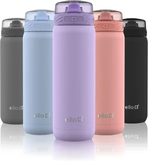 Ello Cooper 32oz Stainless Steel Water Bottle with Straw and Carry Handle, Double Walled and Vacuum Insulated Metal, Leak Proof Locking Lid with Soft Silicone Spout, Reusable, BPA Free, Lilac