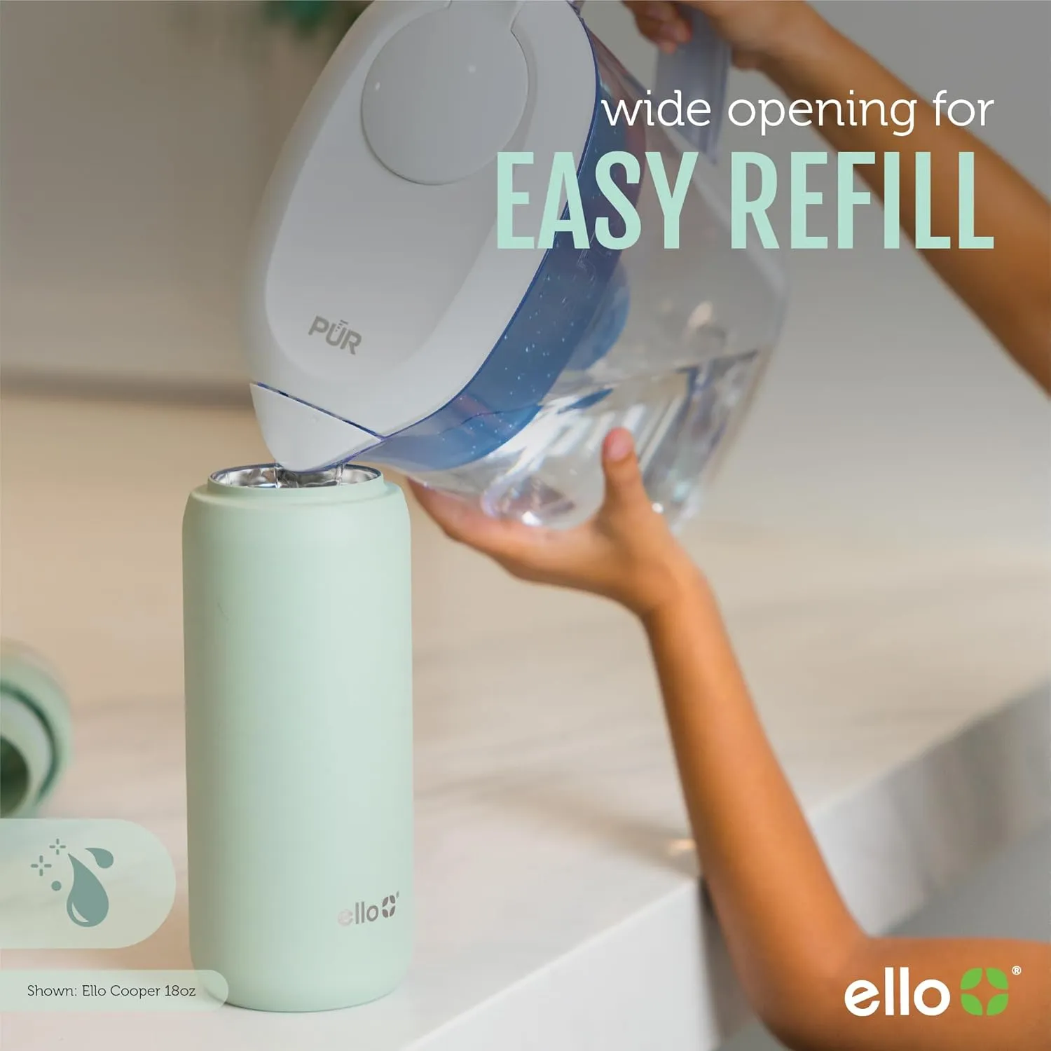 Ello Cooper 32oz Stainless Steel Water Bottle with Straw and Carry Handle, Double Walled and Vacuum Insulated Metal, Leak Proof Locking Lid with Soft Silicone Spout, Reusable, BPA Free, Lilac