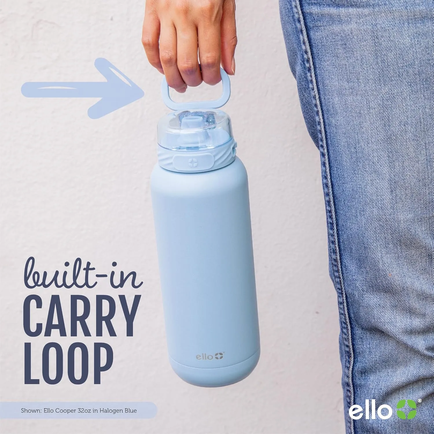 Ello Cooper 32oz Stainless Steel Water Bottle with Straw and Carry Handle, Double Walled and Vacuum Insulated Metal, Leak Proof Locking Lid with Soft Silicone Spout, Reusable, BPA Free, Lilac