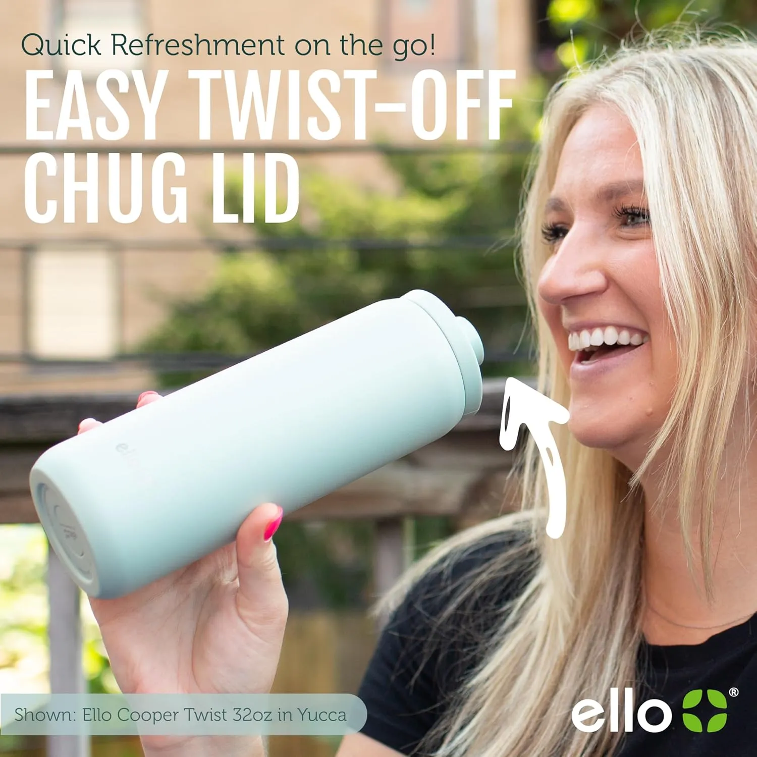 Ello Cooper Twist 32oz Stainless Steel Water Bottle with Chug Lid | Leak Proof | Double Walled and Vacuum Insulated | Built in Carry Loop | Dishwasher Safe | Yucca
