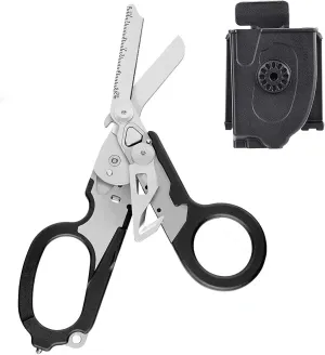 Emergency Shears, 6 in 1 Multifunctional Stainless Steel Foldable Trauma Shears, Scissors Pliers with Strap Cutter and Glass Breaker and Utility Holster, Outdoor Camping Rescue Tools