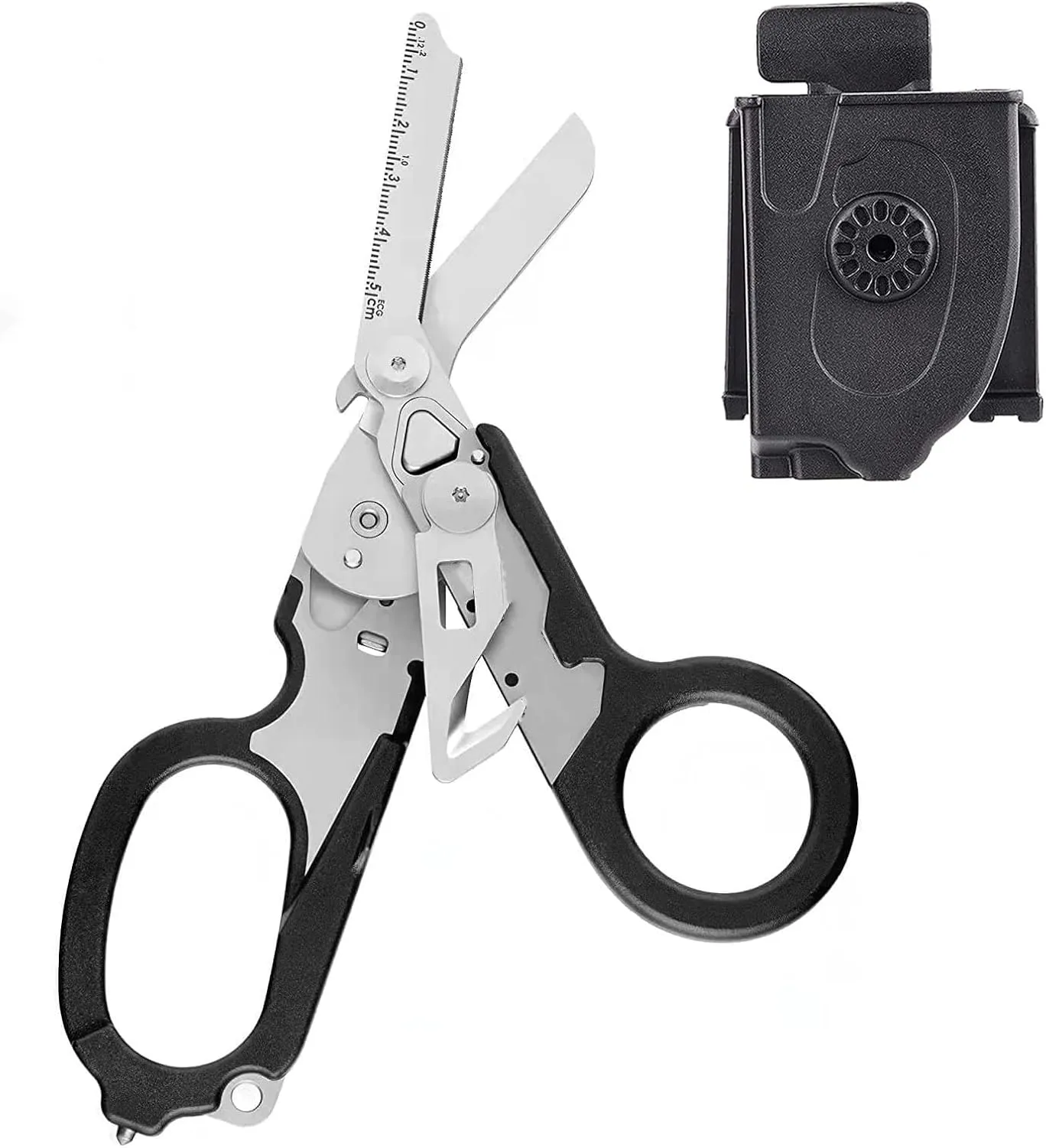 Emergency Shears, 6 in 1 Multifunctional Stainless Steel Foldable Trauma Shears, Scissors Pliers with Strap Cutter and Glass Breaker and Utility Holster, Outdoor Camping Rescue Tools