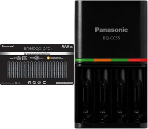 Eneloop Panasonic Pro NiMh AAA Batteries 1.2V 16pk Rechargeable & 4-Hour Quick Battery Charger w/4 LED Indicator Lights