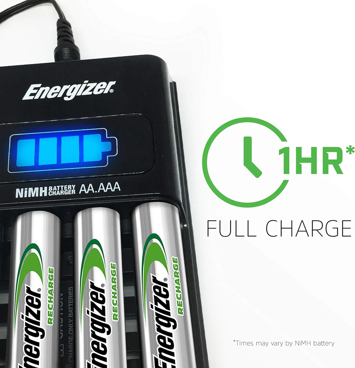 Energizer Recharge 1-Hour Charger for NiMH Rechargeable AA and AAA Batteries