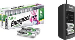 Energizer Recharge Universal AA Batteries, Pre-Charged NiMH 2000 mAh Rechargeable Double A Batteries and AA, AAA, C, D, and 9V Battery Charger for Rechargeable Batteries Bundle, 16 Count
