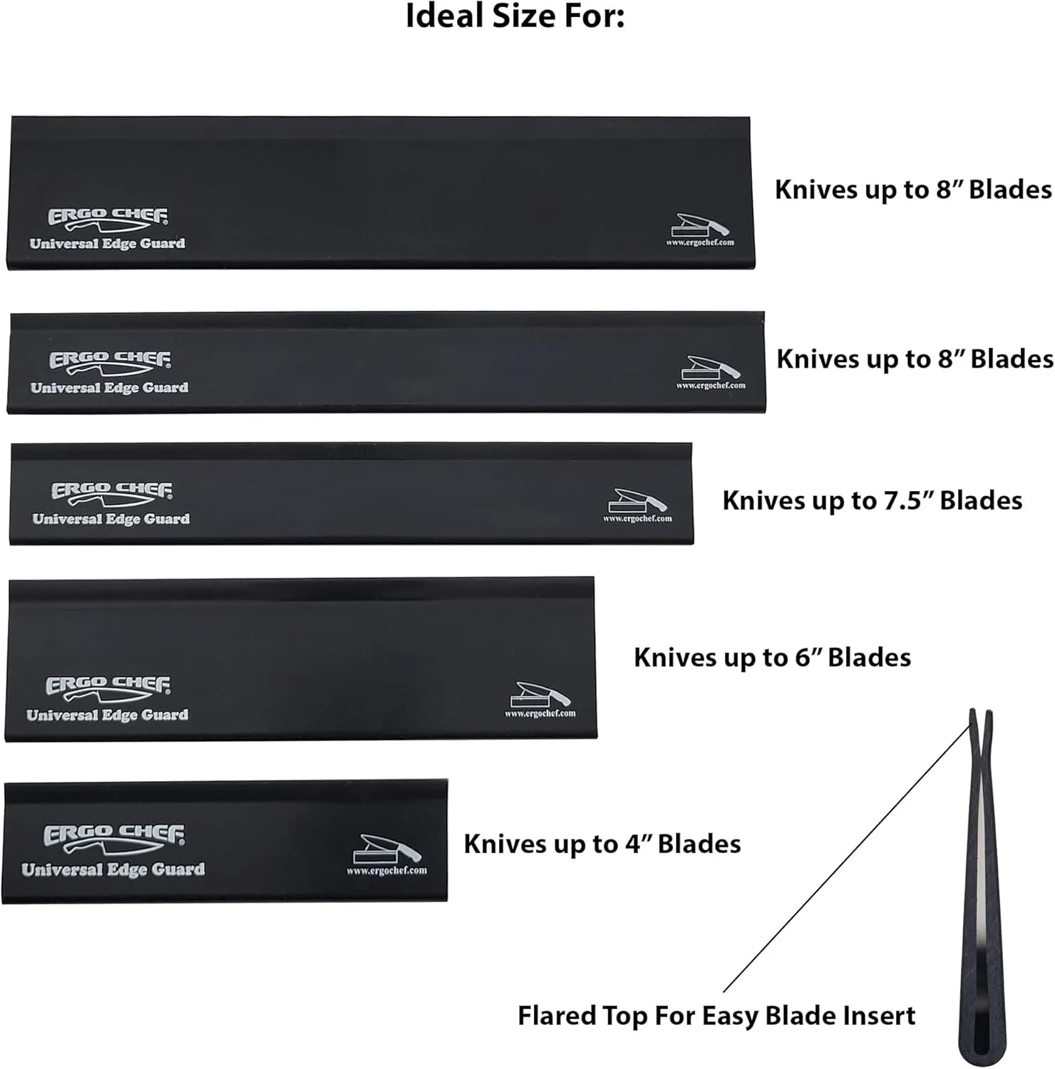 Ergo Chef 5pc Universal Knife Edge Guard Set (Black) Multi-sized / Chef knife, Santoku, Bread, Utility and Paring knives