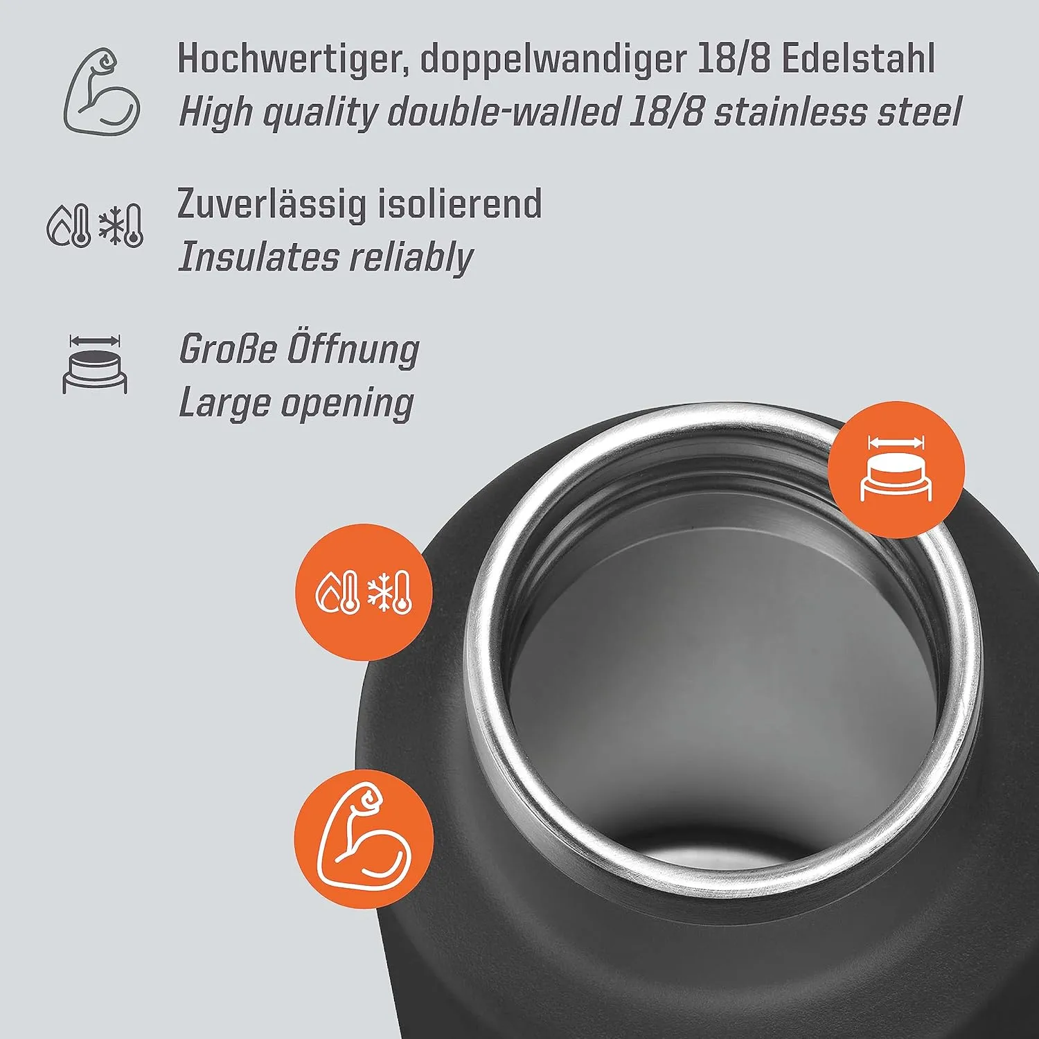 Esbit IB750SC-BK Sculptor Standard Mouth Stainless Steel Vacuum Flask, Black