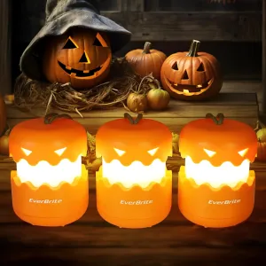EverBrite 3-Pack Halloween Pumpkin Lantern, Collapsible Jack O Lantern Pumpkins with Lanyard, Halloween Party Favors for Kids, Light up Pumpkin Outdoor for Halloween Party Decoration, Battery Included