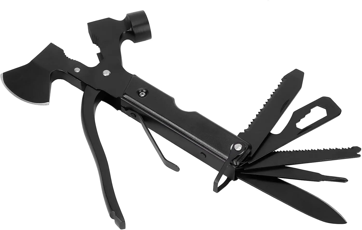 EVTSCAN 15‑in‑1 Axe Hammer Multi‑Functional Camping Survival Screwdrivers Pliers Bottle Opener(Black)