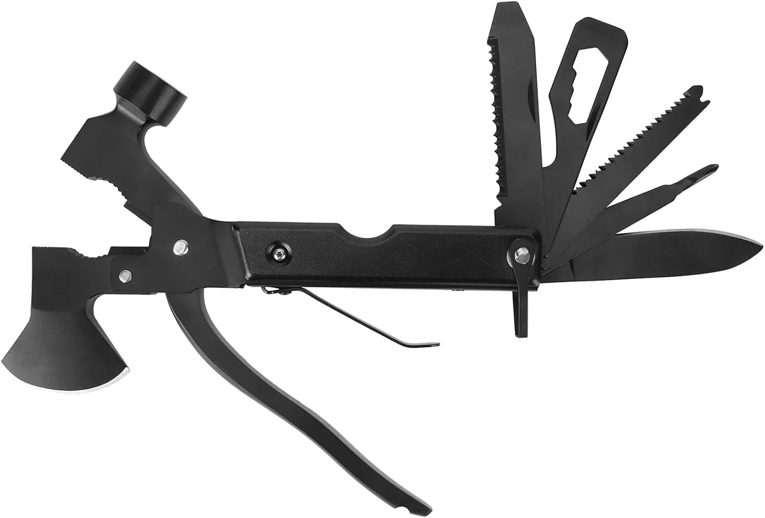 EVTSCAN 15‑in‑1 Axe Hammer Multi‑Functional Camping Survival Screwdrivers Pliers Bottle Opener(Black)