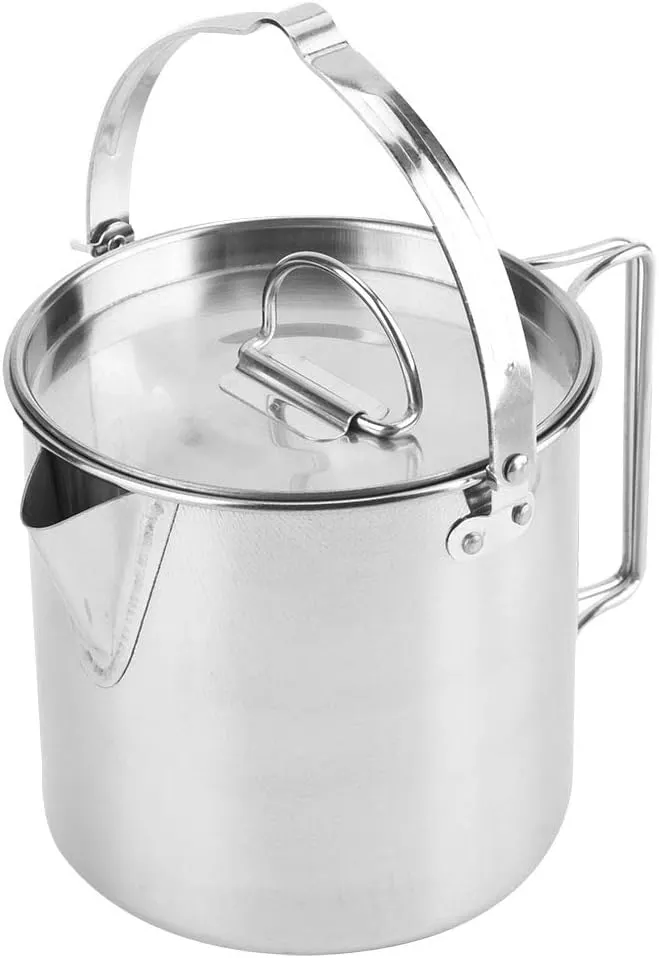 EVTSCAN Camping Stainless Steel Pot,1.2L Ultralight Portable Stainless Steel Cup Mug with Lid Collapsible Handle for Outdoor Camping Hiking Backpacking