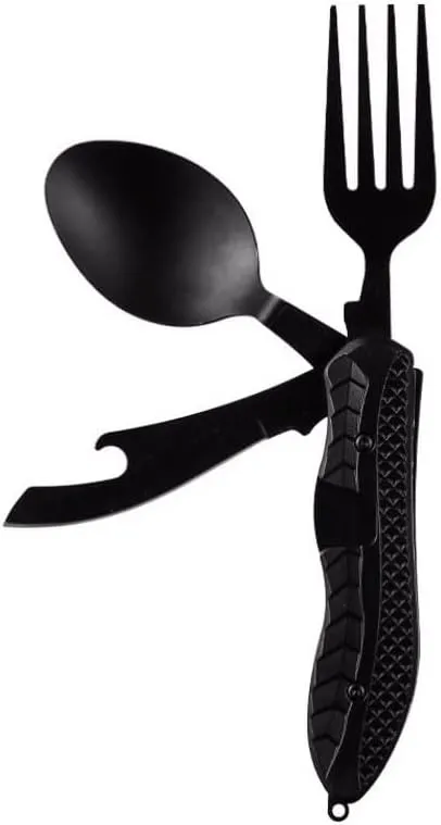 Exquisite 4-in-1 multifunctional flatware outdoor camping utensils portable stainless steel knives fork spoon cutlery set foldable Practical
