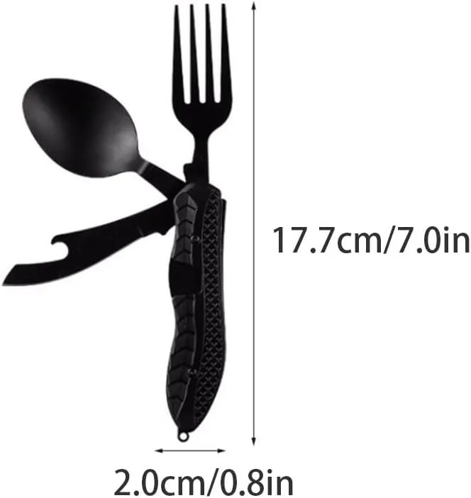 Exquisite 4-in-1 multifunctional flatware outdoor camping utensils portable stainless steel knives fork spoon cutlery set foldable Practical