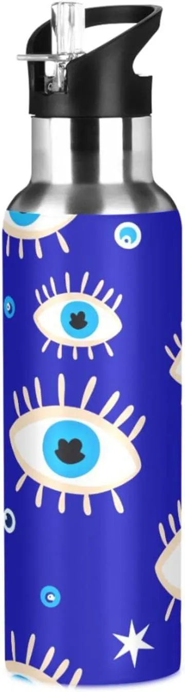 Eyes Sports Water Bottle with Straw, 22oz BPA Free Stainless Steel Vacuum Insulated Bottle for Gym Fitness Outdoor