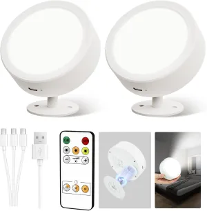 EZVALO LED Wall Mounted Lights, 5500mAh Rechargeable Wall Sconces Lamp, 3 Color Temps & Remote and Touch Control, 360°Rotation Dimmable Cordless Wall Light for Bedroom Reading Study (2 Pack White)