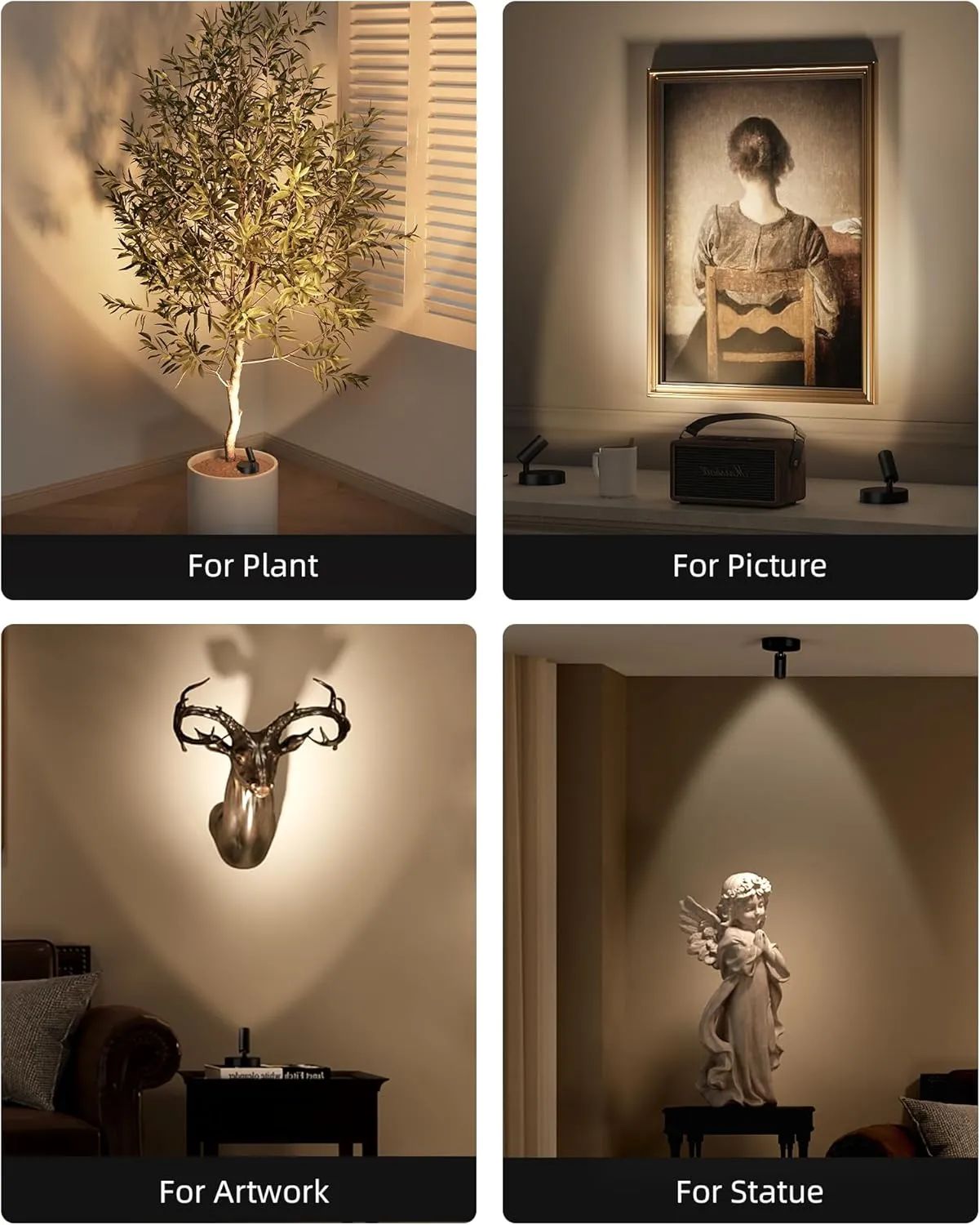 EZVALO Spotlights Indoor with Remote,5500mAh Rechargeable Plant Spotlight Indoor, Wireless LED Uplighting with Timer＆Dimmable, 3CCT,Mini Spot Lights for Painting,Artwork,Accent Lighting(2Pack-Black)