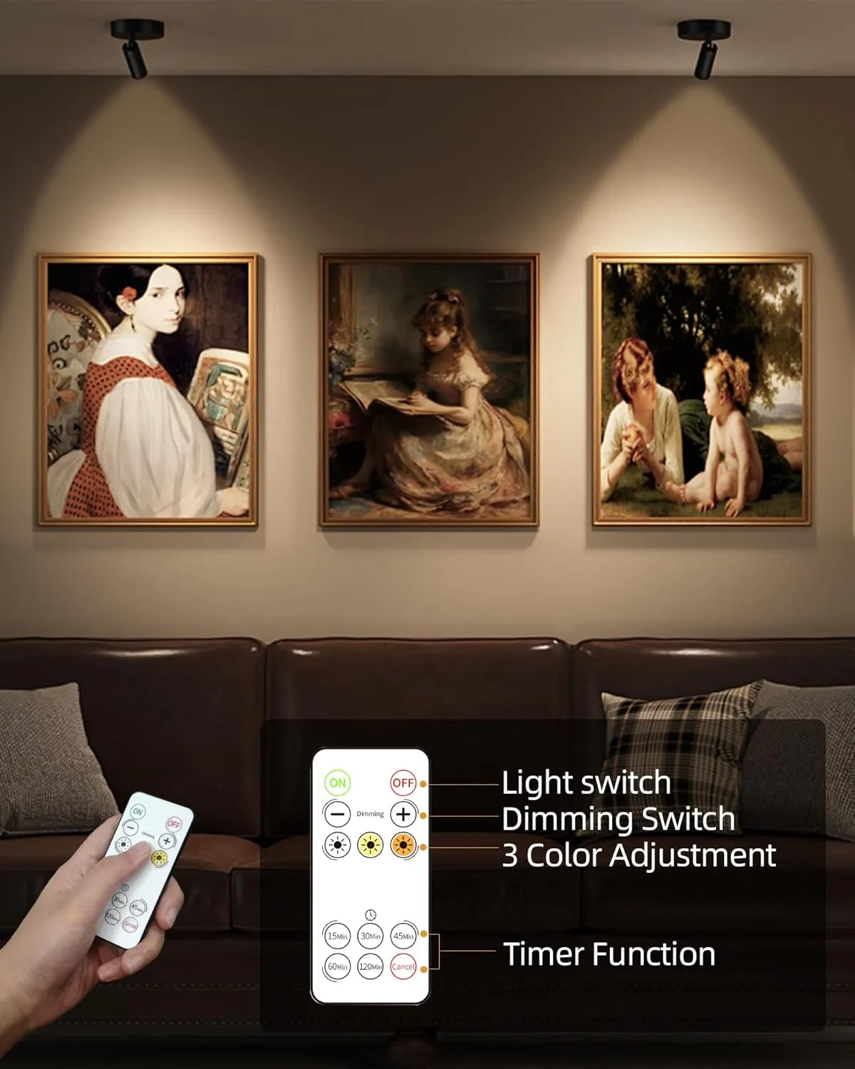 EZVALO Spotlights Indoor with Remote,5500mAh Rechargeable Plant Spotlight Indoor, Wireless LED Uplighting with Timer＆Dimmable, 3CCT,Mini Spot Lights for Painting,Artwork,Accent Lighting(2Pack-Black)