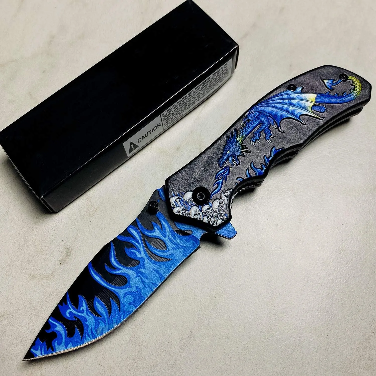 Falcon KS1934 7.75" Tactical Survival Folding Knife W/3D Abstract Designed Blade and Handle 440 Stainless Coated Steel