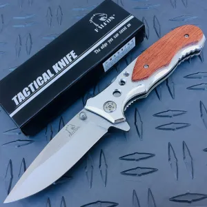 Falcon KS32236 Tactical Survival Folding Knives for Men - Best EDC Camping & Hiking Knife with a Wood Handle and Sharp Blade.