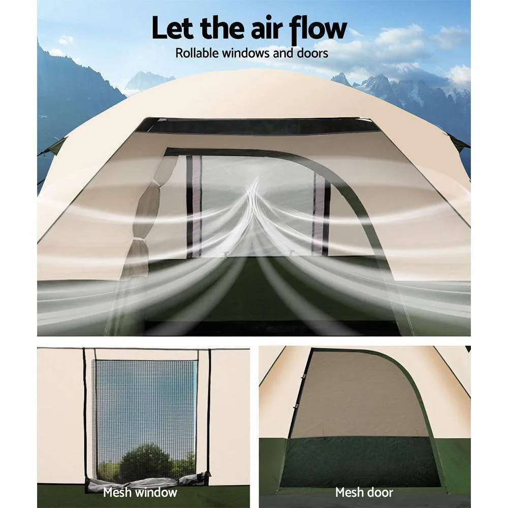 Family Camping Tent 4 Person Hiking Beach Tents Canvas Ripstop Green