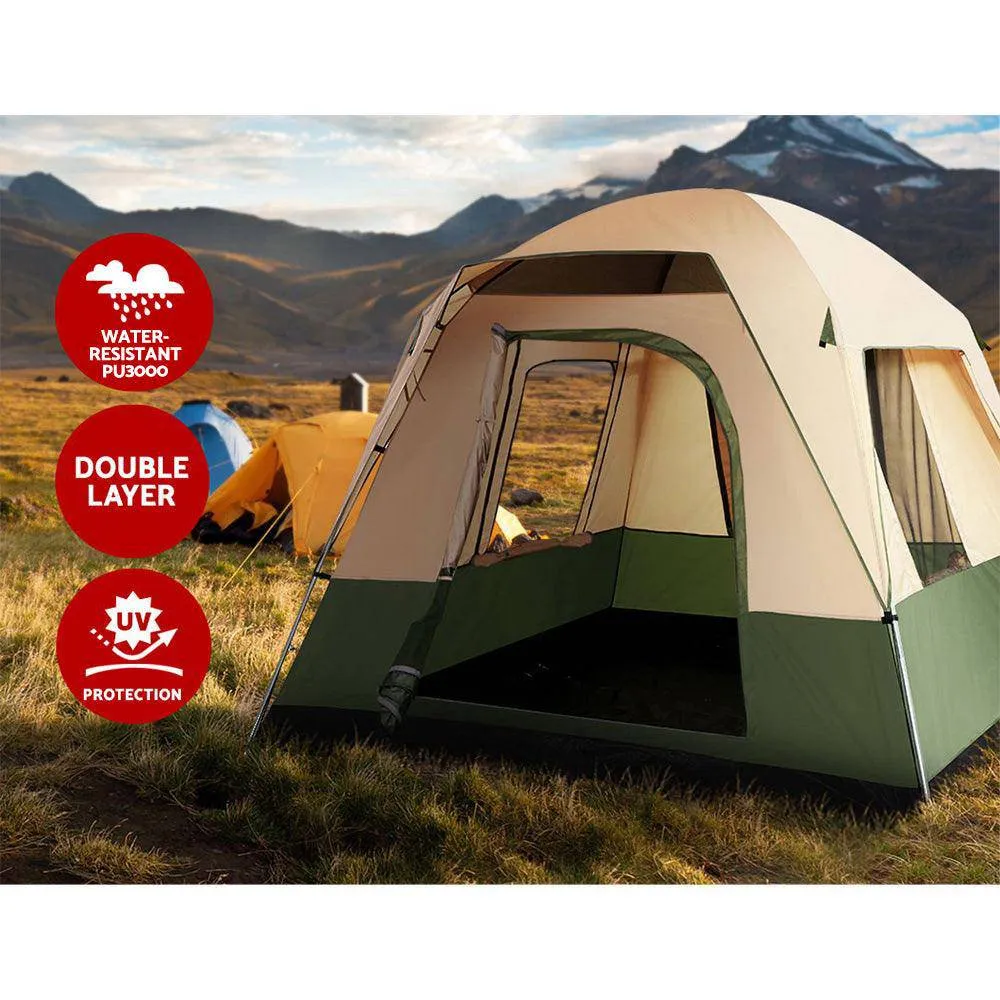 Family Camping Tent 4 Person Hiking Beach Tents Canvas Ripstop Green