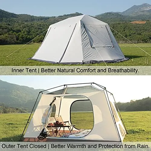 Family Camping Tent, Pop Up Tent 4 Person Family Dome Tent Waterproof Windproof with Roof Skylights, 2 in 1 Double Layers Outdoor Tents for Camping Hiking Backpacking (Style 1 240*