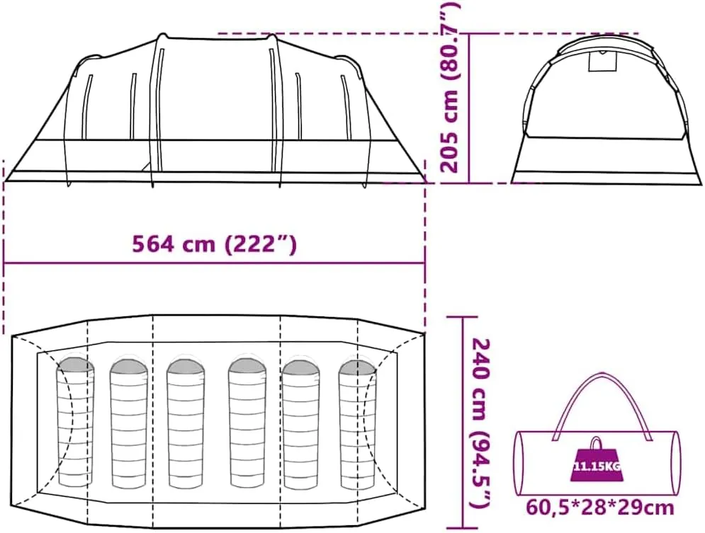 Family Tent Tunnel 6-Person Camping Tent Lightweight Tent Waterproof vidaXL