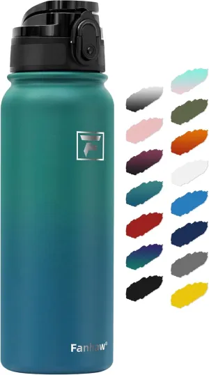 Fanhaw 20 Oz Insulated Stainless Steel Water Bottle with Chug Lid - Leak & Sweat Proof with Anti-Dust Lid (Green Blue)
