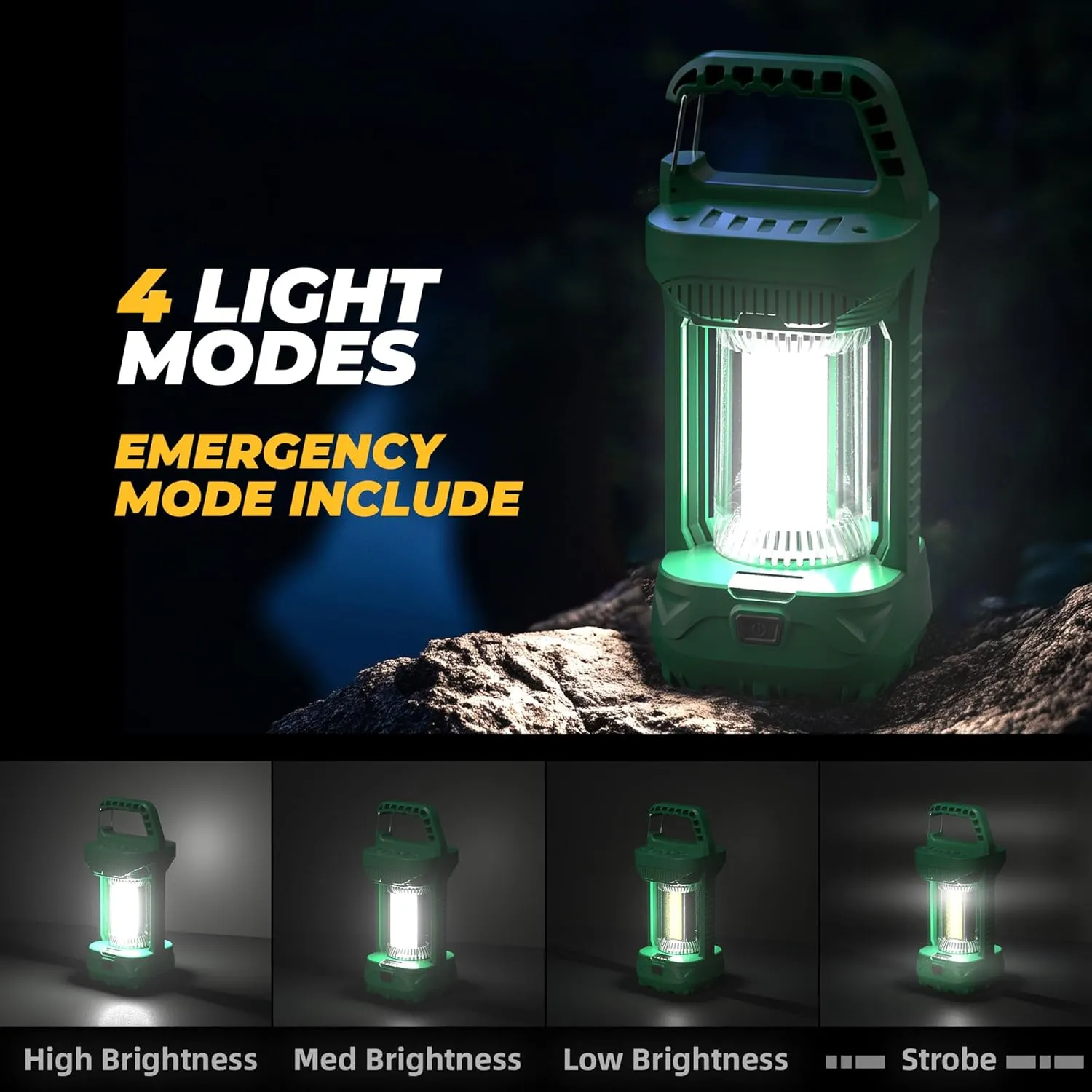 Favourlite Camping Lantern, 1500LM Camping Light 3000 Capacity Phone Charger LED Impact-Resistant Flashlight Lantern Portable Waterproof Hurricane Lanterns for Power Outages (Black Black)