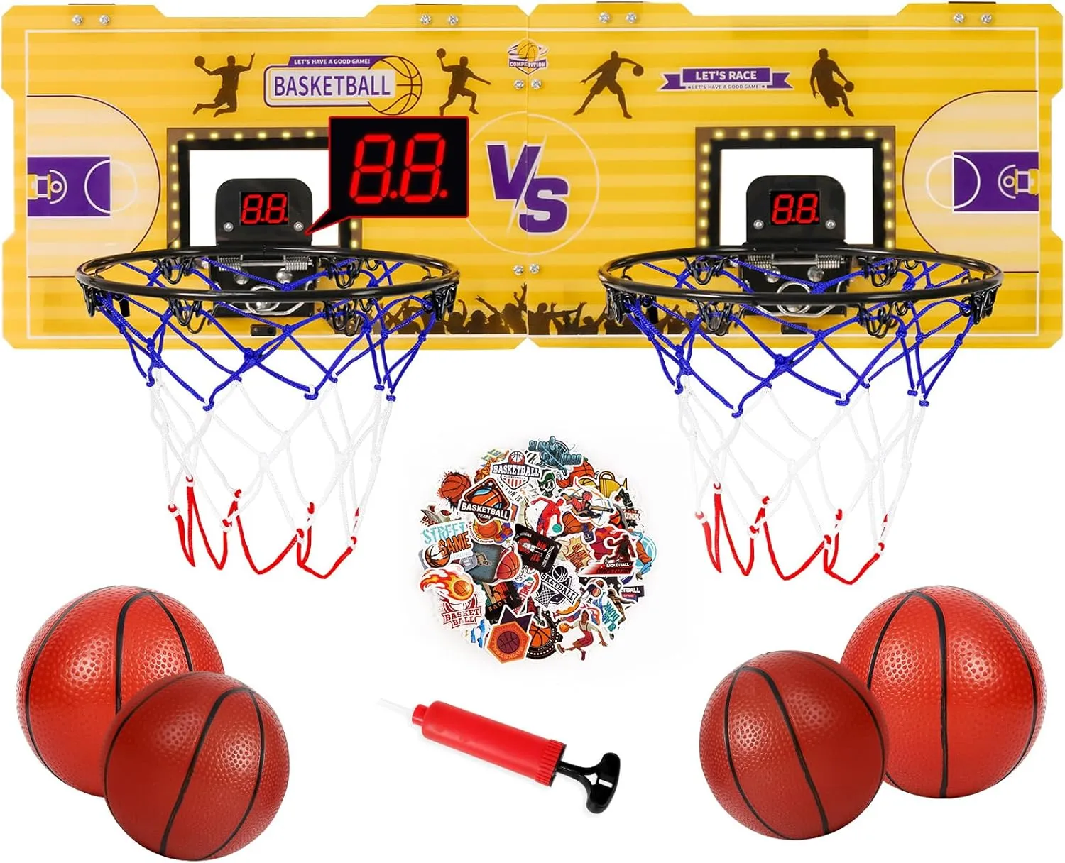 FBSPORT Indoor Basketball Hoop, Foldable Over The Door Basketball Hoop for Wall/Bedroom/Office, Basketball Toy for Kids and Adults