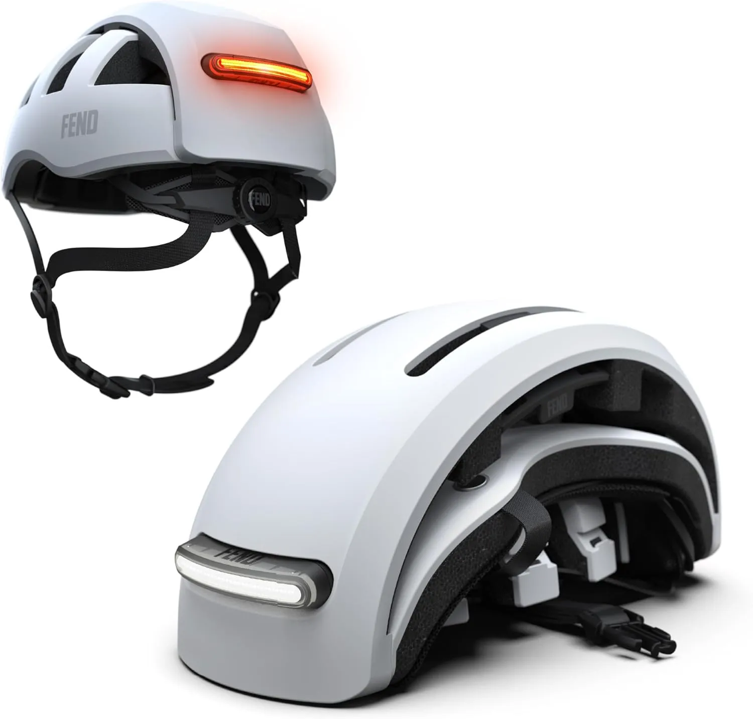 FEND Super Folding Bike Helmet with Lights – Ultra-Bright USB-C Front & Rear LEDs, Collapsible by 50%, CPSC/EN1078 Certified, for Adults, Commuters, E-Bikes, Scooters