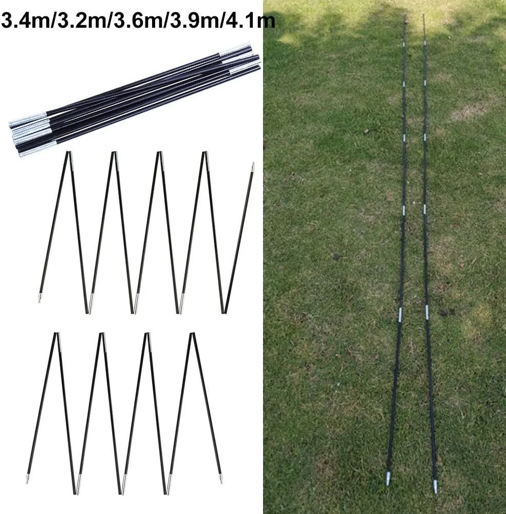 Fibreglass Tent Poles Replacement, 10.5-12.8ft Pre-Assembled Black Tent Pole for Hiking & Camping Easy to Install Outdoor Tent Repair Rod(4.1m)