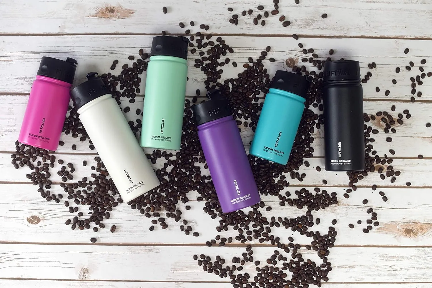 FIFTY/FIFTY 16oz, Double Wall Vacuum Insulated Café Water Bottle, Stainless Steel, Flip Cap w/ Wide Mouth, Royal Purple, 16oz/473mL