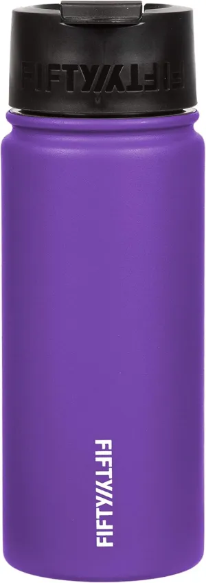 FIFTY/FIFTY 16oz, Double Wall Vacuum Insulated Café Water Bottle, Stainless Steel, Flip Cap w/ Wide Mouth, Royal Purple, 16oz/473mL