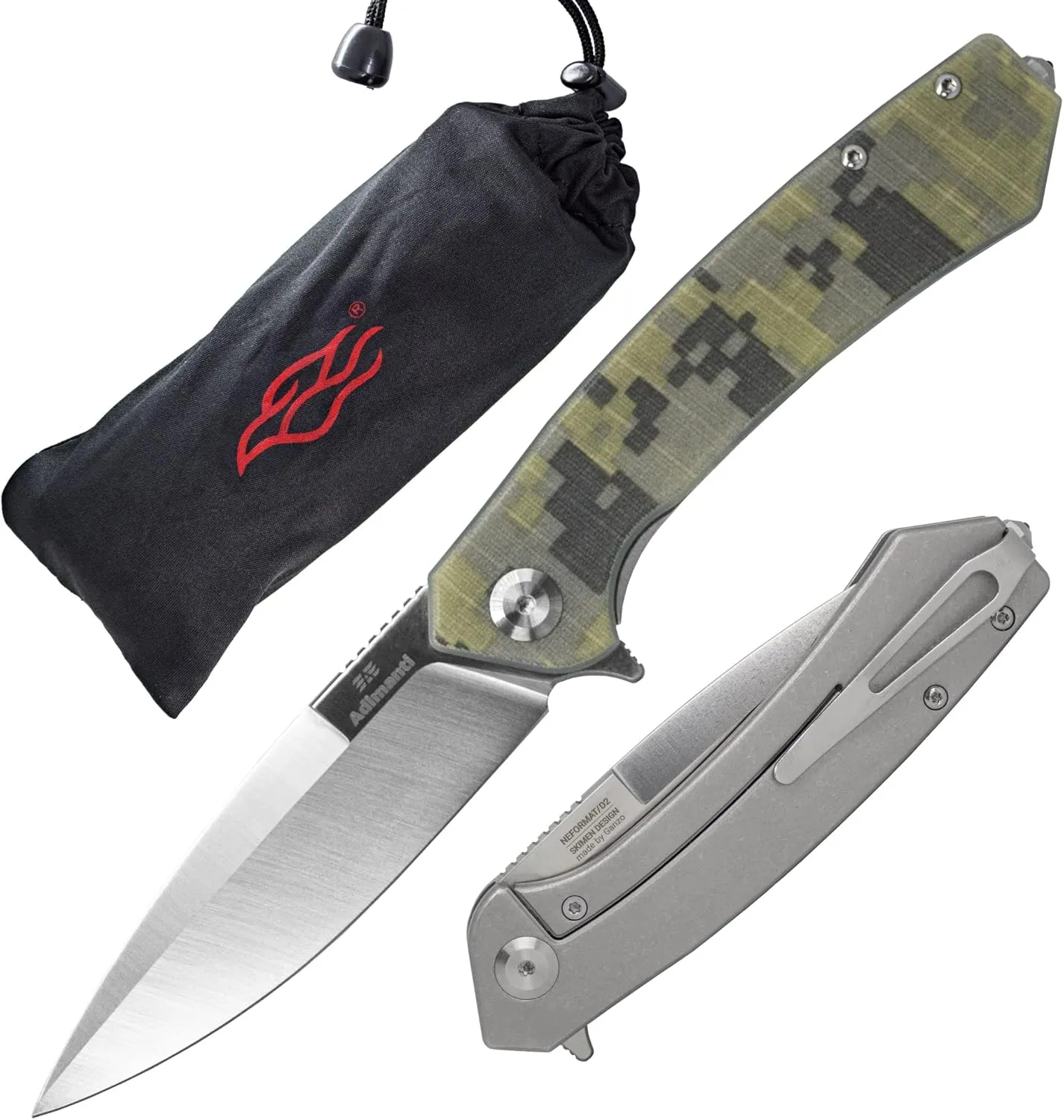 Firebird GANZO Adimanti Skimen Pocket Folding Knife G10 Handle with Clip and Glass Breaker D2 Steel Blade Hunting Fishing Camping Outdoor EDC Knife (Camouflage)